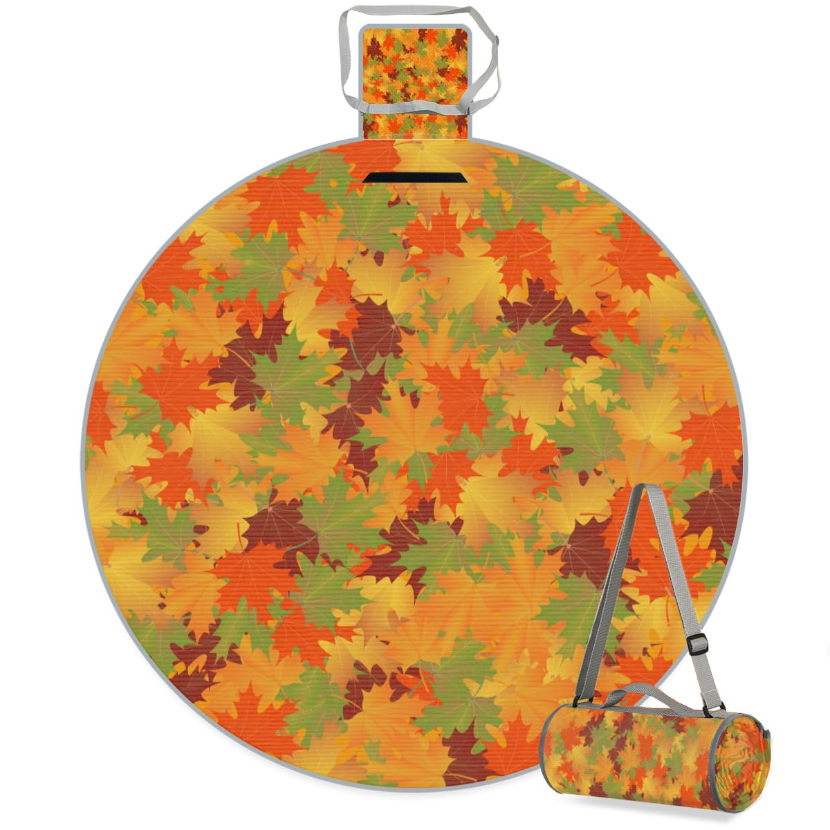 Shimoshe Colorful Maple Leaves Picnic Outdoor Blanket Foldable Waterproof Sandproof Beach Blanket Portable Water-Resistant Maple Leaves Round Picnic Mat for Travel Camping Park Lawn