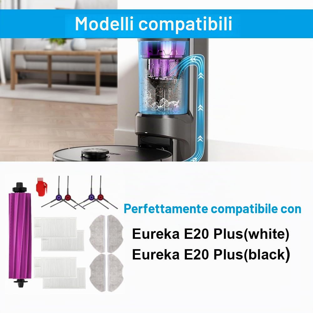 Set di accessori per robot aspirapolvere Eurek a J12 Ultra/Midea V12, pezzi di ricambio (14 pezzi di ricambio per E20 Plus)