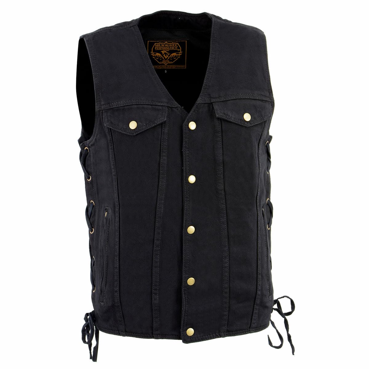Milwaukee Leather Black Men's Side Lace Denim Vest w/ Chest Pockets (5X-Large)-image-41
