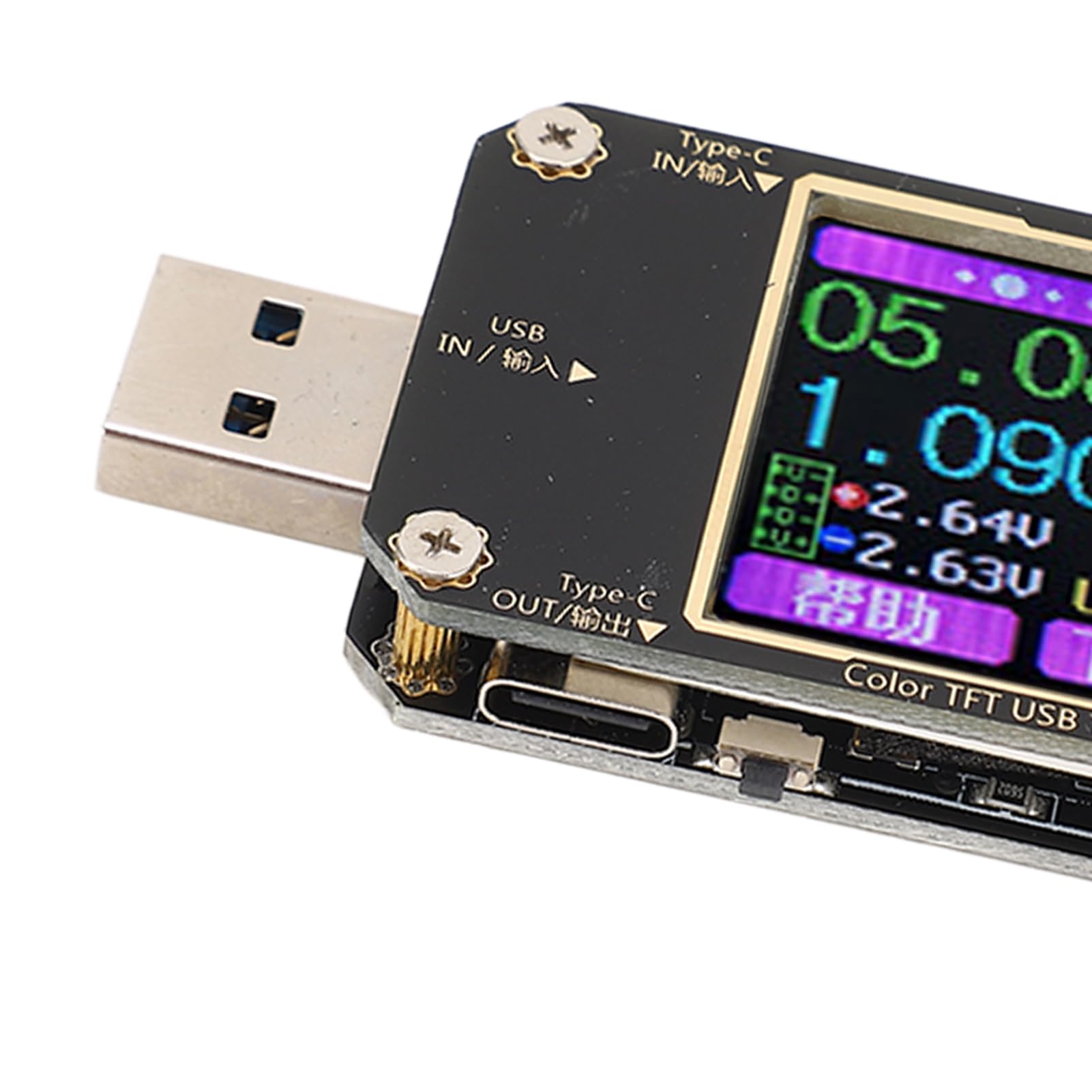Rilevatore di potenza digitale SustVita 4,5 V-24 V con display a colori da 1,44 pollici, protocollo di ricarica rapida PD QC Voltmetro Amperometro USB per impedenza e temperatura