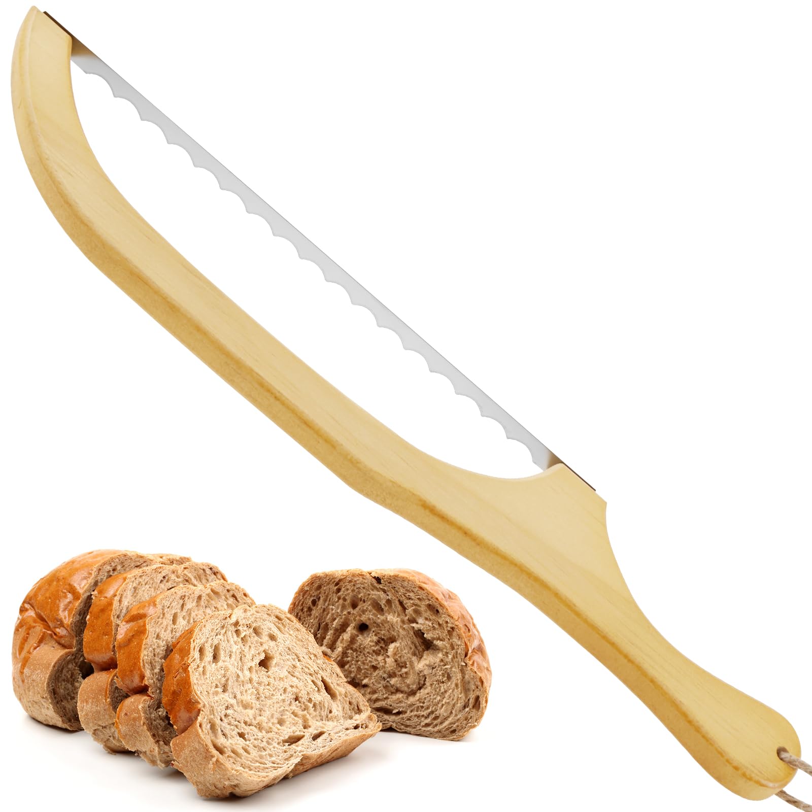 Bread Slicer Bread Cutter Stainless Steel Serrated Bagel Slicer 40cm Bread Bow Saw for Slicing Practical Sourdough Bread Slicer with Wooden Handle for Homemade Bread Bagels Baguettes(A)