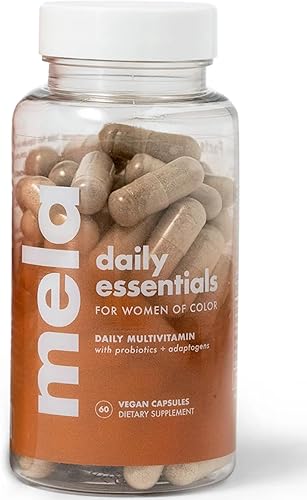 Mela Daily Essentials Multivitamínico para mujeres melanadas, dosis altas de vitamina D3 y B12, probióticos, melena de león, canela de Ceilán, disponible en Yaxa Costa Rica