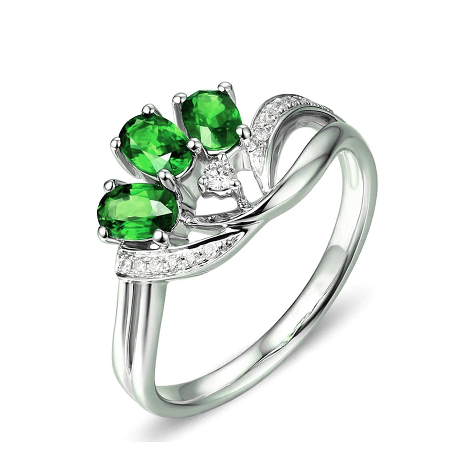 Anillos de compromiso de boda de platino para mujer, anillo de promesa con esmeralda ovalada de 1,5 quilates y moissanita, tamaño H 1/2-V 1/2