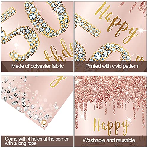 Image of Happy 50th Birthday Door Banner Decorations for Women, Pink Rose Gold 50 Birthday Party Door Cover Sign Backdrop Supplies, Fifty Year Old Birthday Poster Background Photo Booth Props Decor