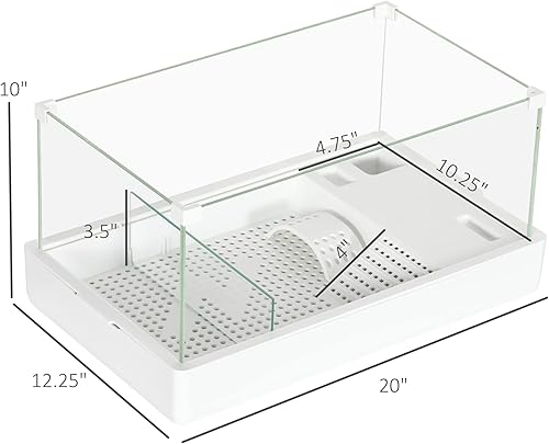 Miniatura 5 de PawHut Tanque de tortuga de cristal, acuario de tortugas con plataforma para tomar el sol y diseño de capa de filtro, vista completa hábitat visual