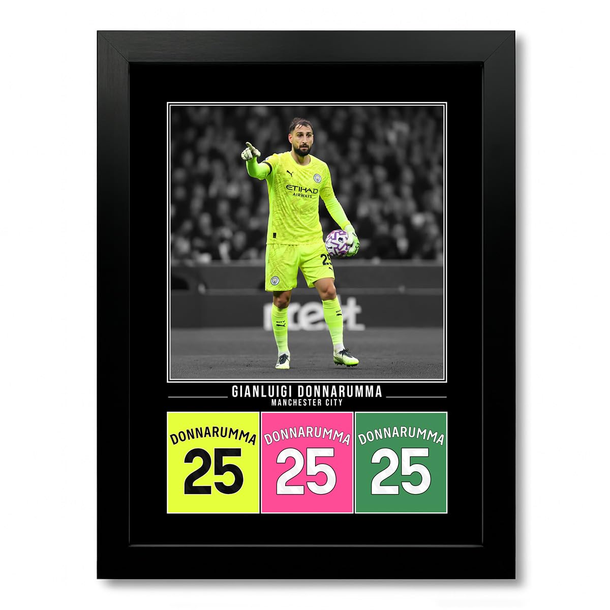 Gianluigi Donnarumma Manchester City Signed Photo Poster Print Picture Display Framed Autograph Memorabilia for Football Fans Gift Italy (A4 Framed Poster Black)