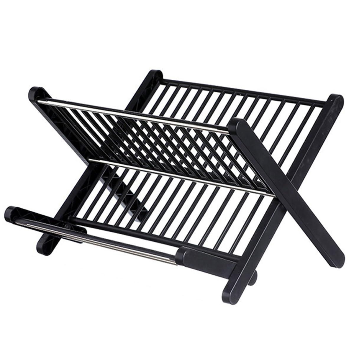 Estante de cocina negro con bandeja plegable para solucionar el goteo en la encimera