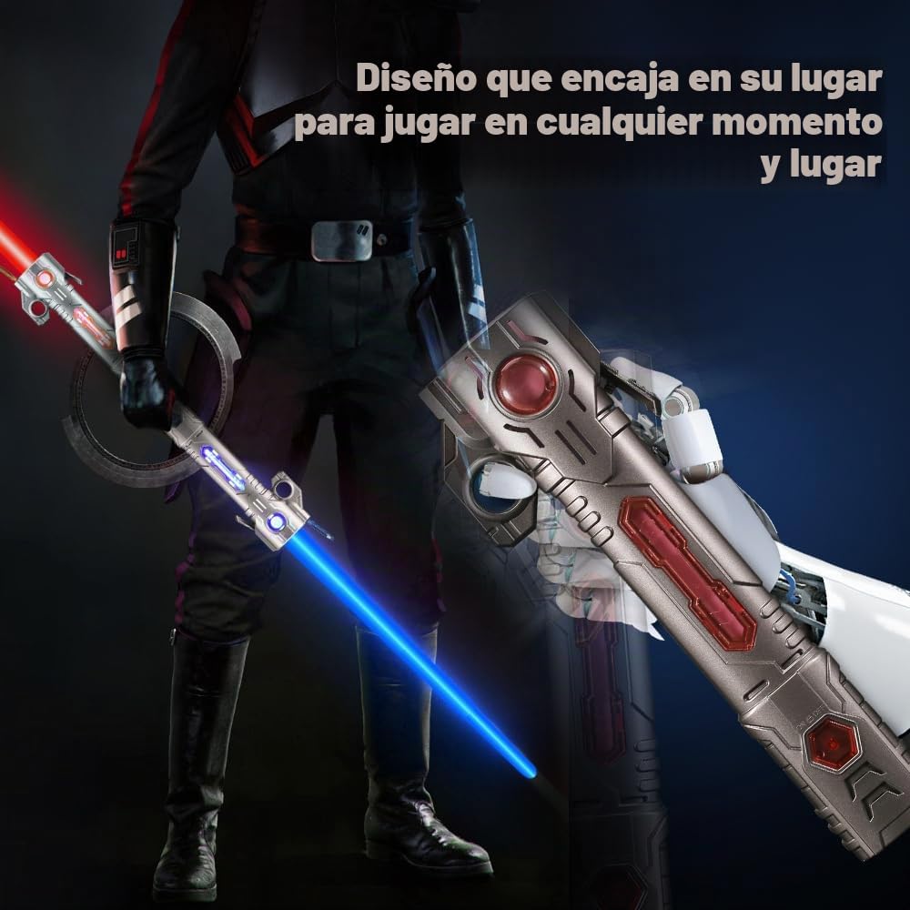 Sable de Luz, 2Pcs Espada Laser Niños, 15 Colores Sonido de Combate Simulado, Espada Láser, Sable de Luz Led, Espada Láser Retráctil 2 en 1 para Niños ( Plateado + Negro)