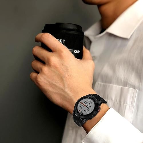 Miniatura 7 de Abanen Correas de reloj para Garmin Fenix 7X  Fenix 6X  Fenix 5X  Enduro, ajuste rápido, 1.024 in, suave piel auténtica y silicona híbrida