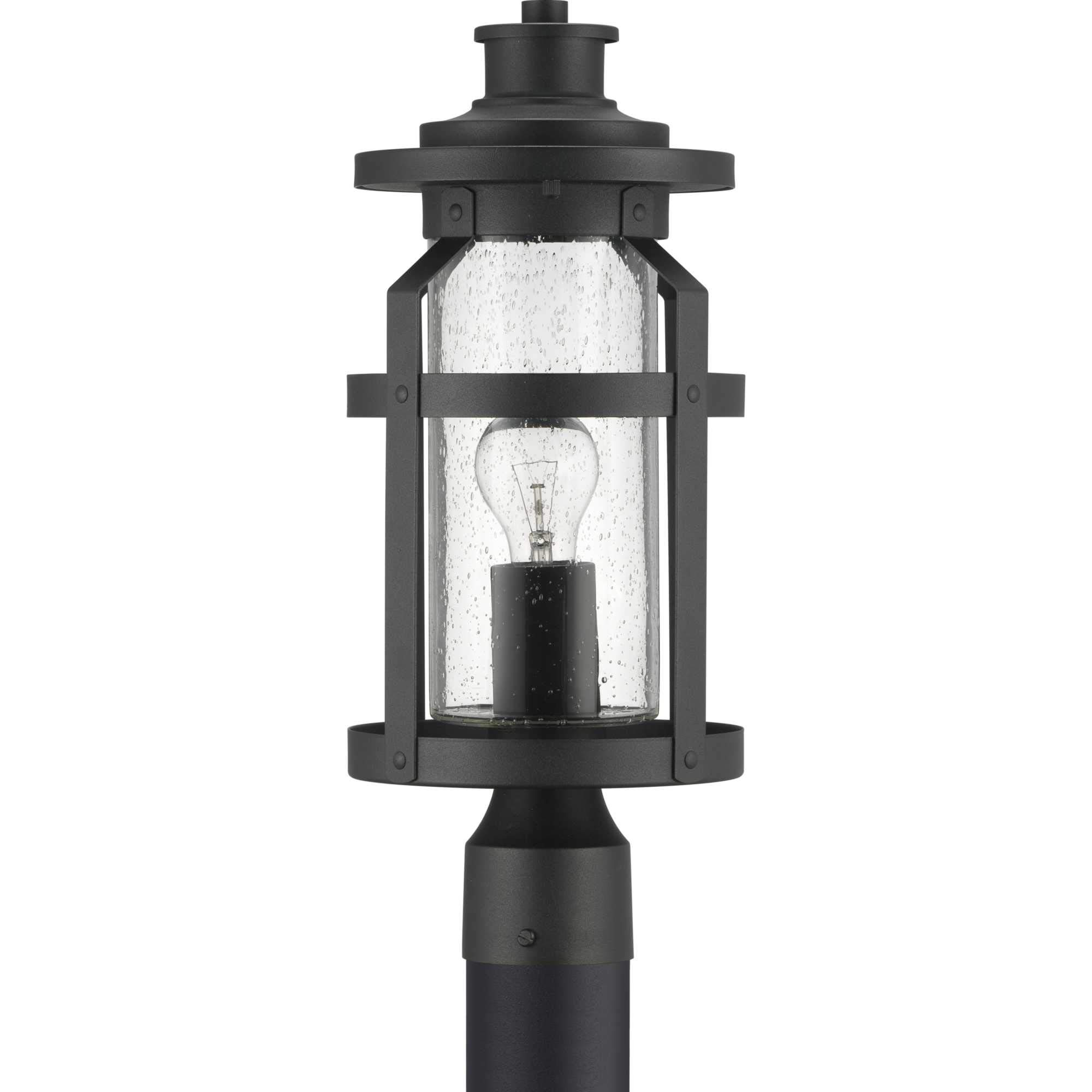 Progress Lighting Haslett Collection 1-Light Clear Seeded Glass Farmhouse Outdoor Post Lantern Light Textured Black