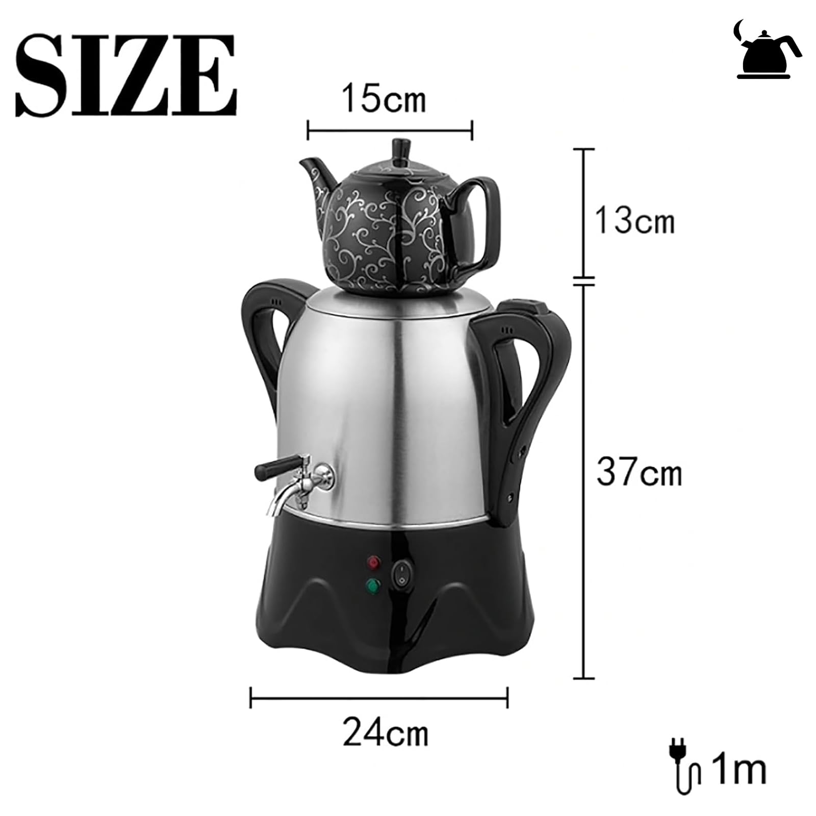 TYH Théière Électrique Turque 2000 W, Style Autofiltrant, Samovar Turc Électrique avec Fonction Maintien Au Chaud, Bouilloire Électrique À 2 Niveaux, Théière en Acier Inoxydable 3 L