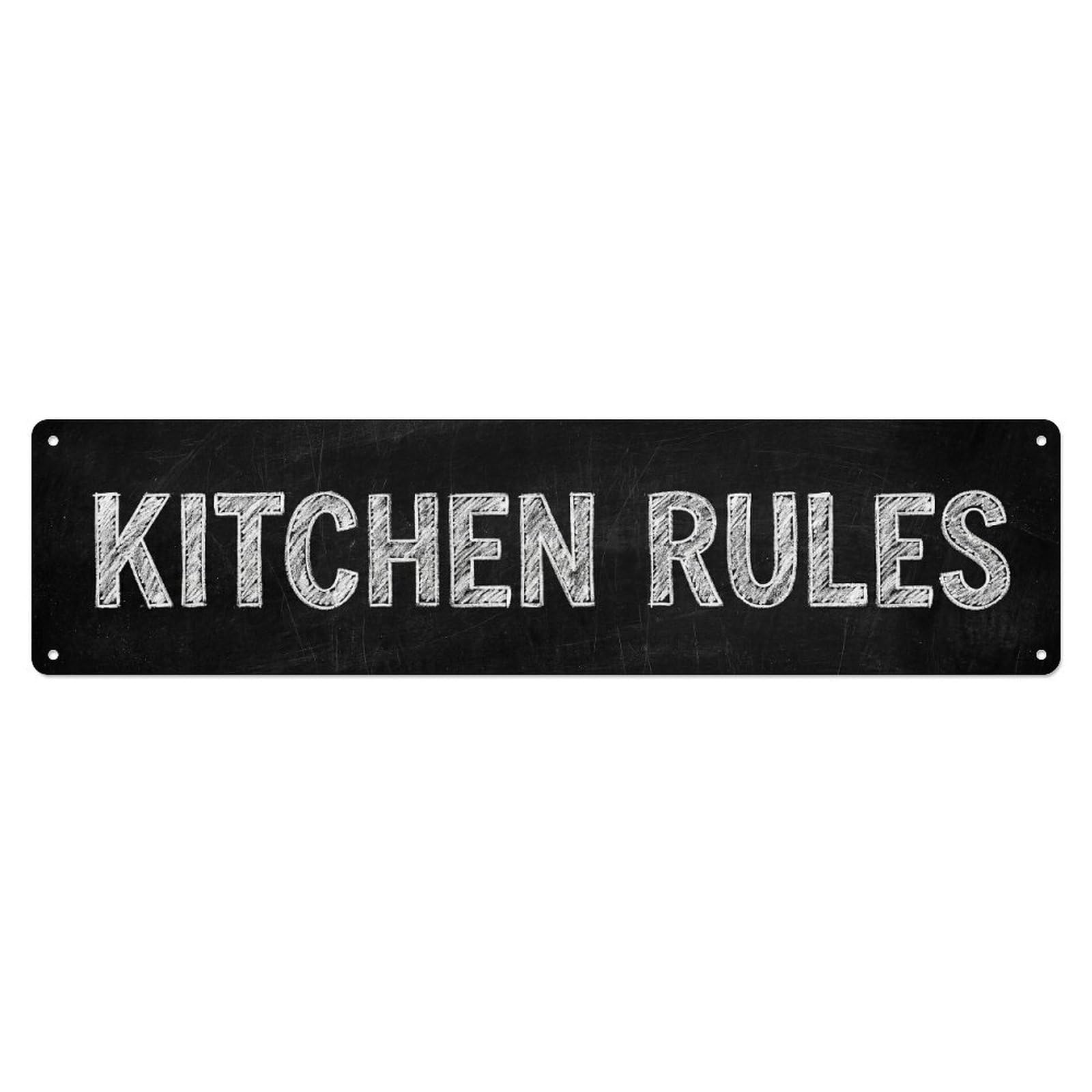 Olhnbad 4X16inch(10X40cm) Kitchen Rules Metal Tin Sign