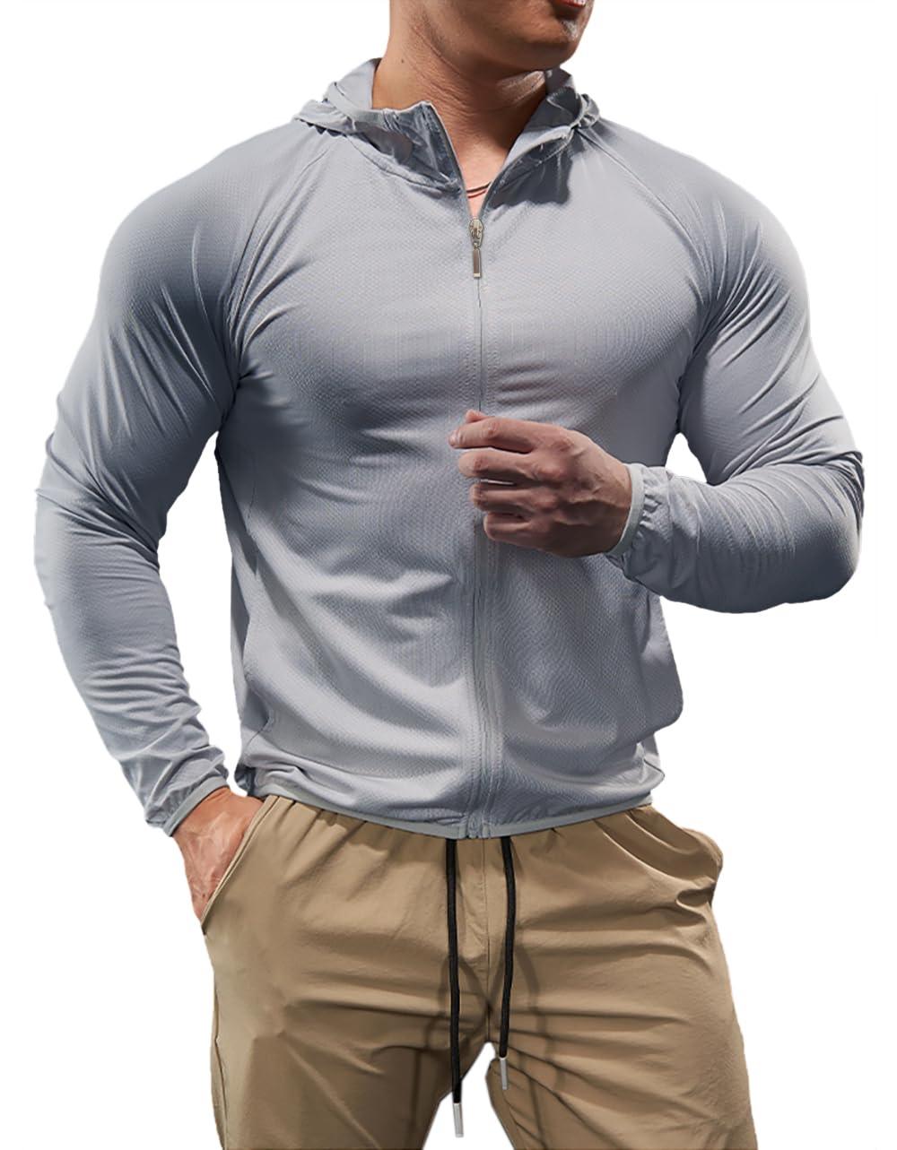 Sudadera con Capucha Cremallera Completa Hombre Deporte Chaqueta Ligera Fitness Manga Larga
