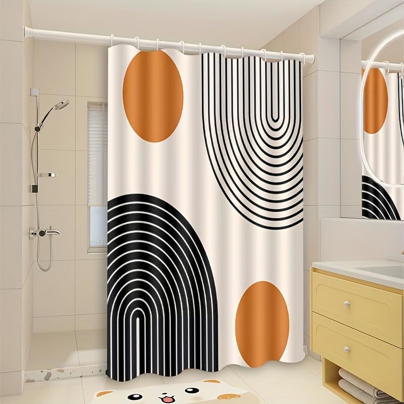 Rideau de douche géométrique rétro 137x183cm lavable