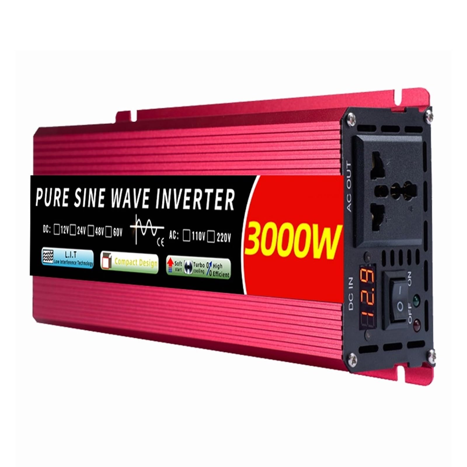 Falownik 12v Czysta Fala Sinusoidalna Przetwornica DC Do AC 2500W 3000W 4000W 5000W Samochodowa Solarny Ładowarka Napięcia Stabilny Wysoka Sprawność Konwersji(12V 3000W LED)