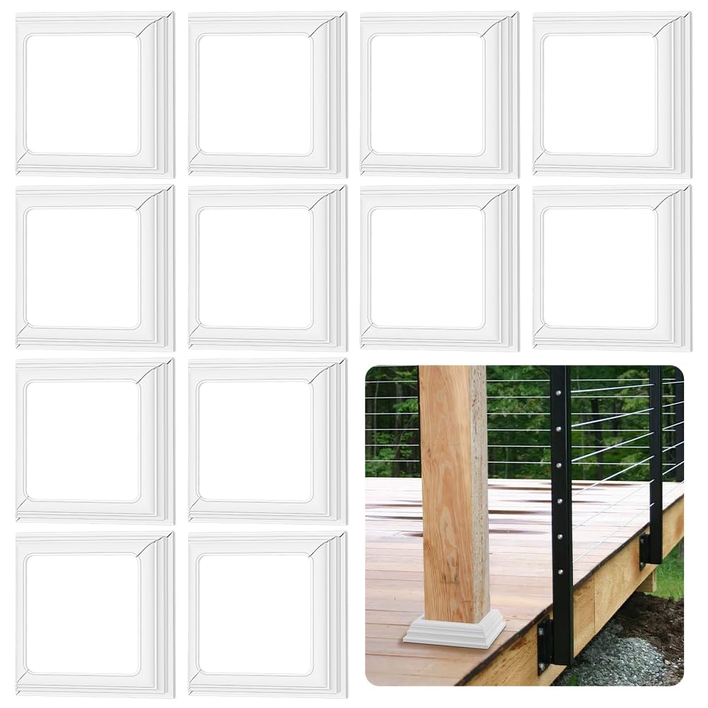 15Pcs Vinyl Post Skirts, 4 x 4 Inch White Post Base Cover Split Style Vinyl Fence Post Sleeve Reusable Column Wraps Post Trim for Outdoor Porch Fence Deck Stairs Rails Handrails