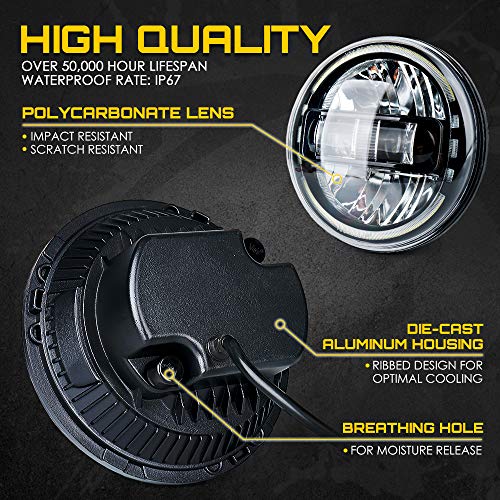 Image of Xprite 7 inch LED Halo Headlights Compatible with 97-18 Jeep Wrangler JK, Black | Aluminum Housing, PC Lens, DOT Approved, High /Low Sealed Beam, IP67 Waterproof, Plug N Play