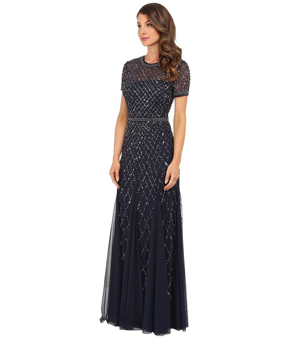Adrianna Papell Sukienka Kobiety Short-sleeve Grid Beaded Gown