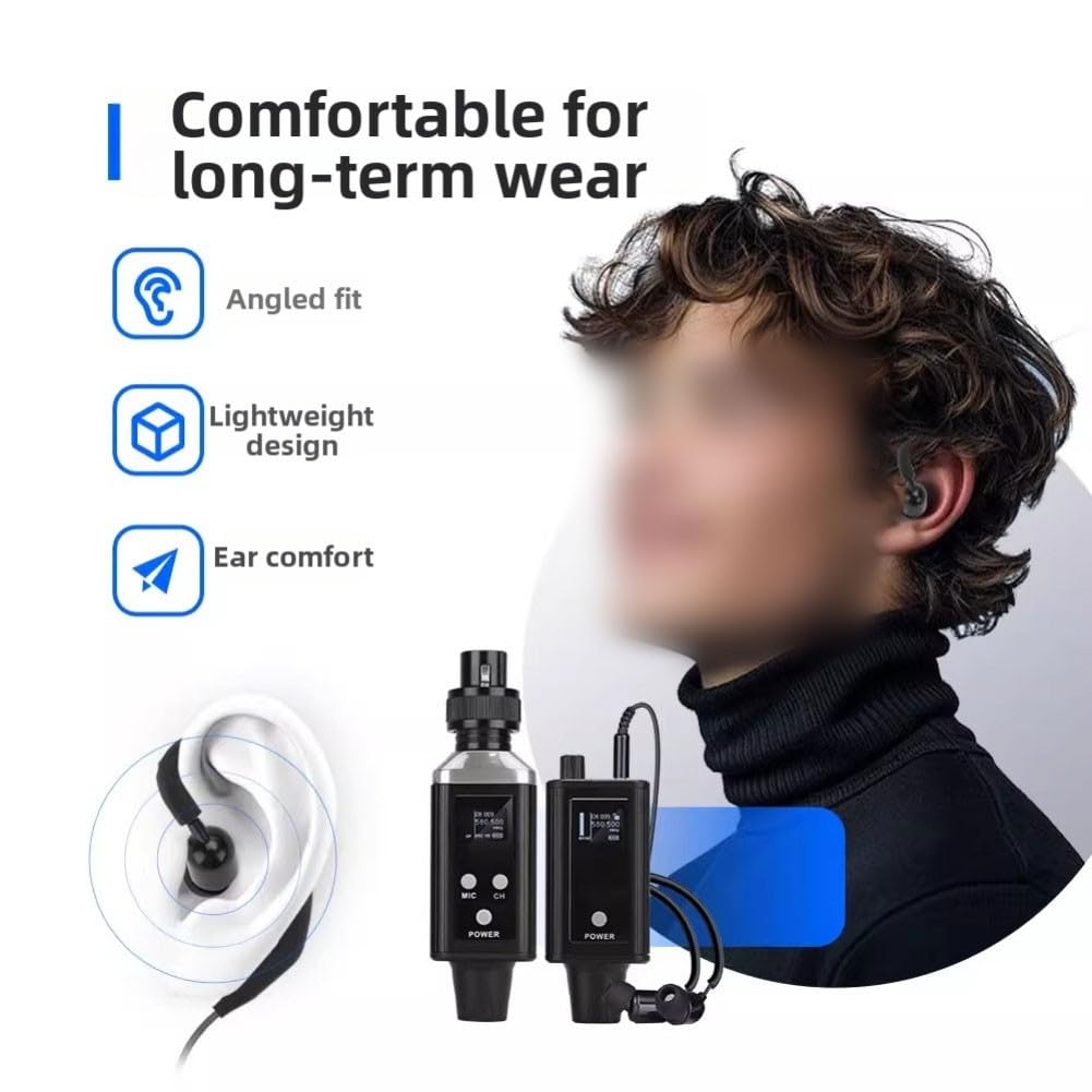 UHF Wireless In Ear Monitor System, 16-K Wiederaufladbar IEM mit Digitaler Modulation, 560-590MHz Frequenzbereich für Live-Bühnen-Studio-Leistung, Schwarz