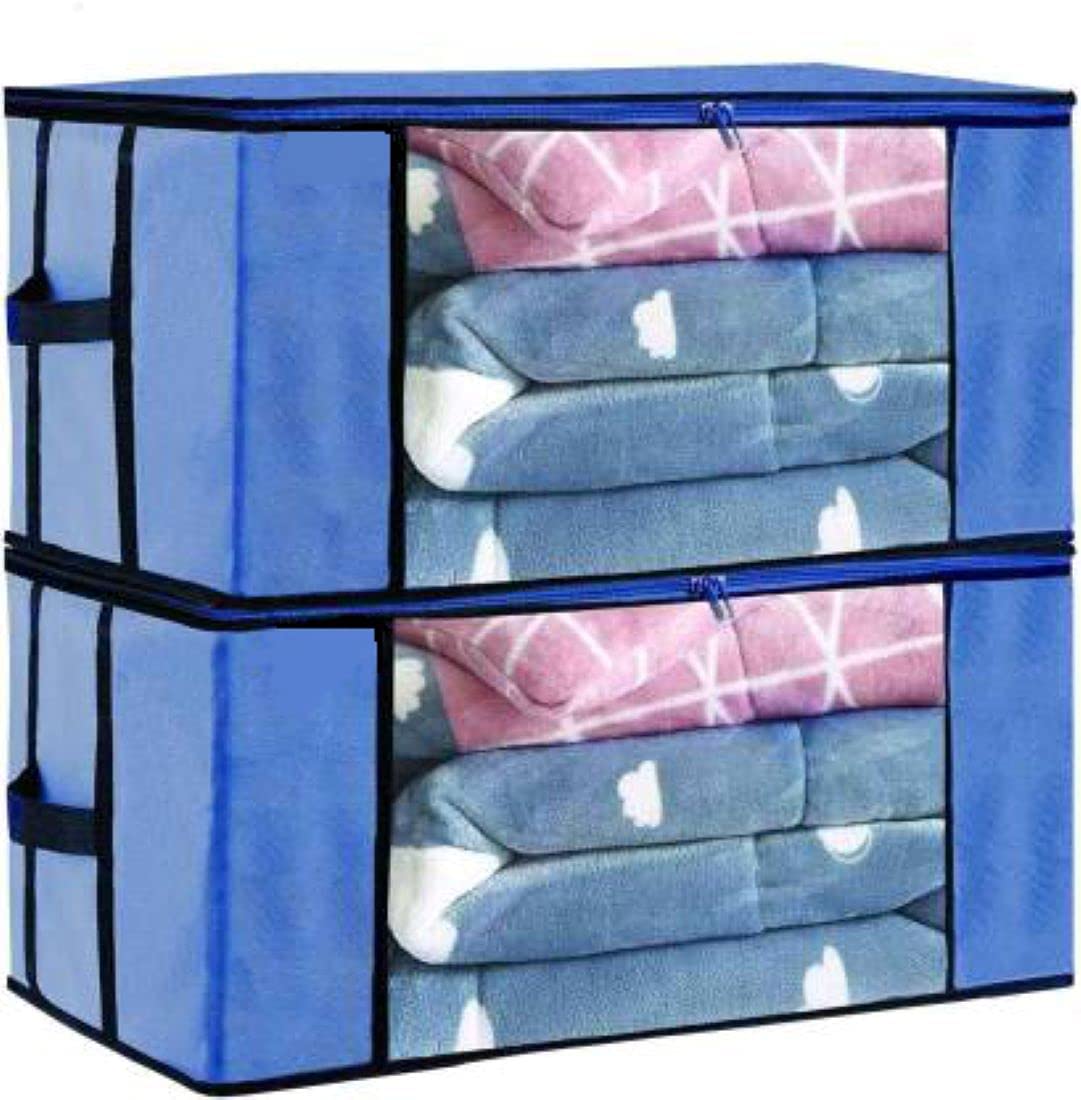 HOME CODIFY INDIA Clothes Storage Bag, Closet Organizer and Storage Foldable Clothing Storage Bag for Clothes, Blanket, Comforter, Under bed Storage (PACK OF 2, Blue)