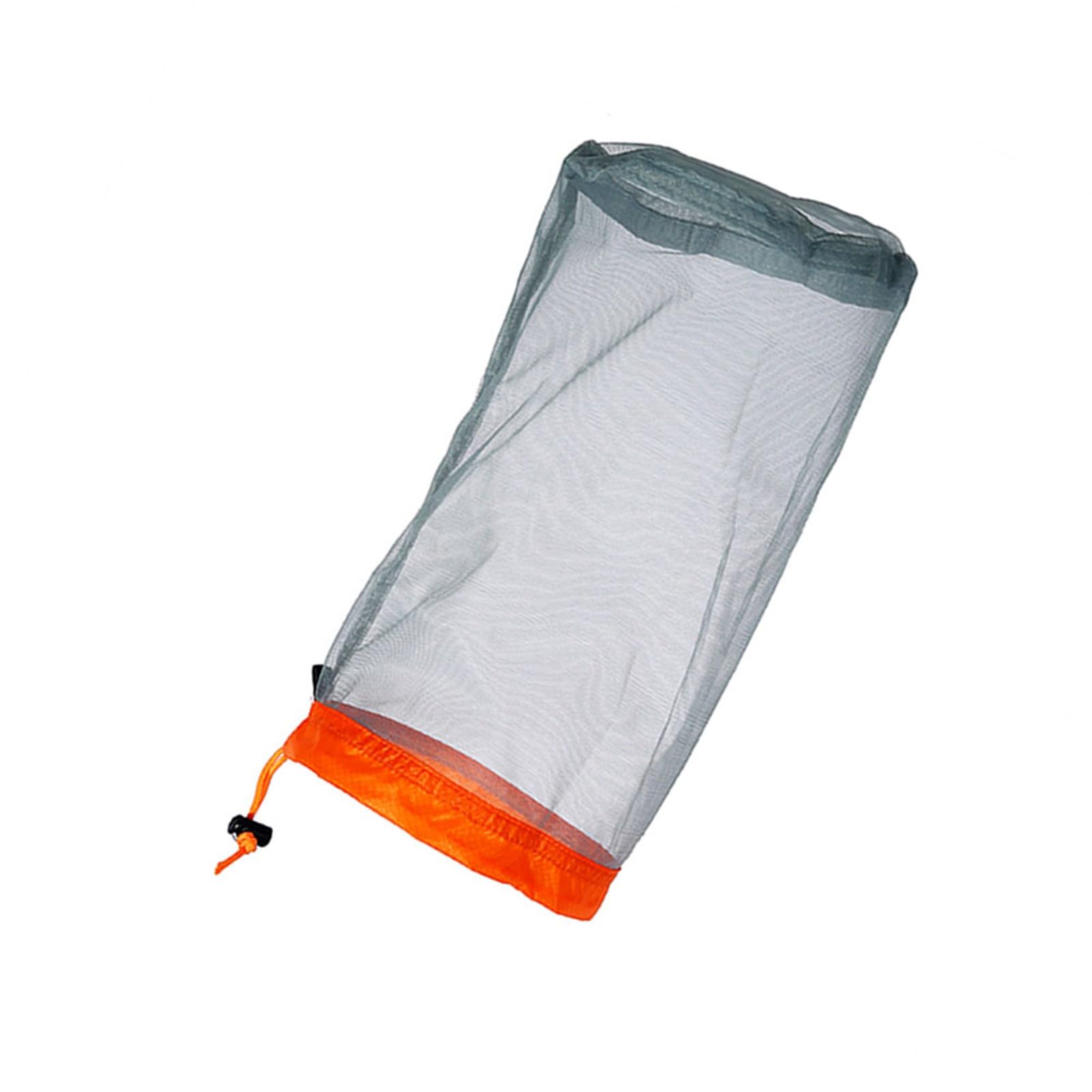 WOHPNLE Mesh Bags Drawstring, Nylon Drawstring Storage Pouch Bags Lightweight Stuff Sack Multiple Sizes Net Bag Versatile for Camping Travel Hiking(M Orange)