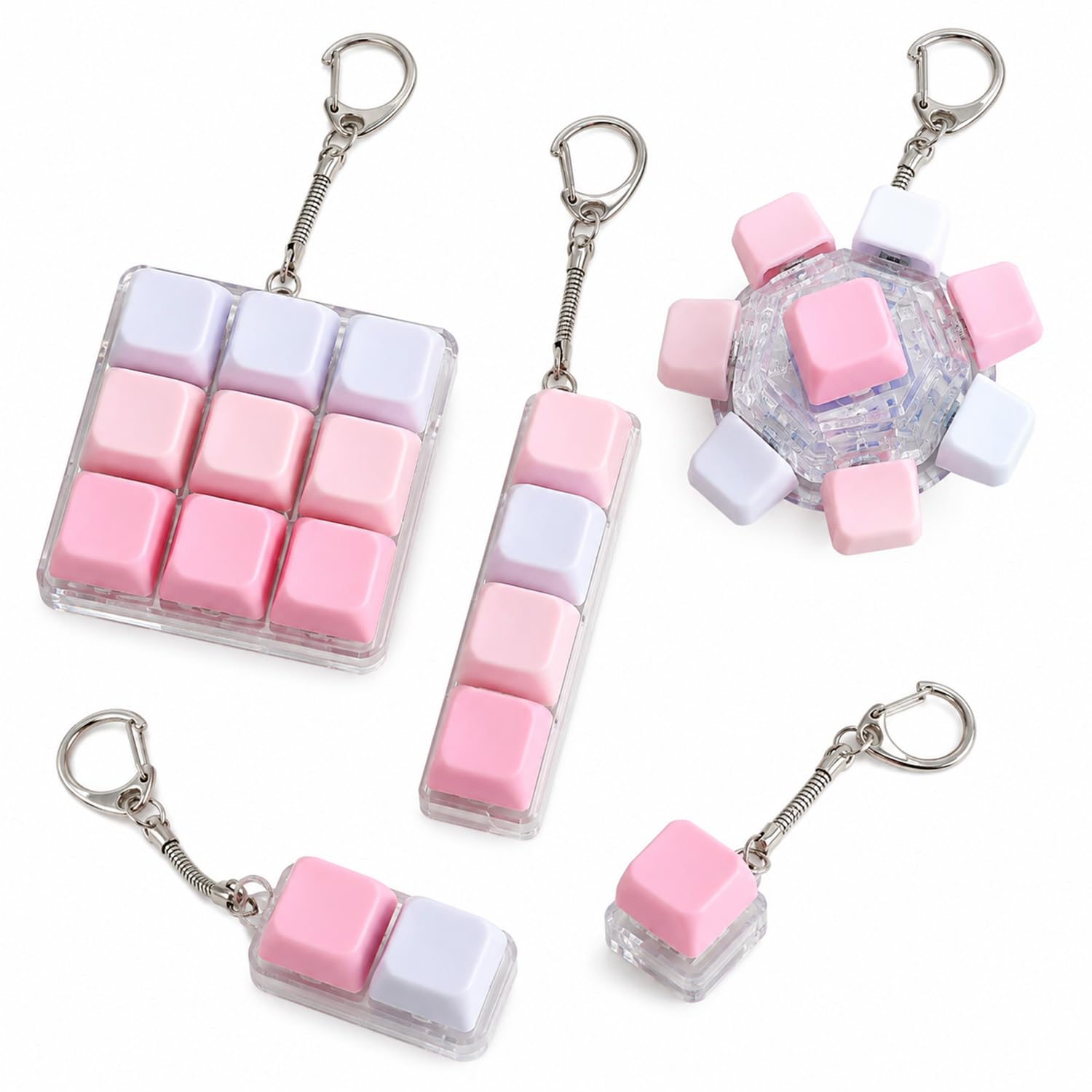 5 Pack Keyboard Fidget Toy, Clicky Fidget Keychain with Keyring, Portable Stress Relief Keyring for Adults, Cool Office Desk Decompression Toy