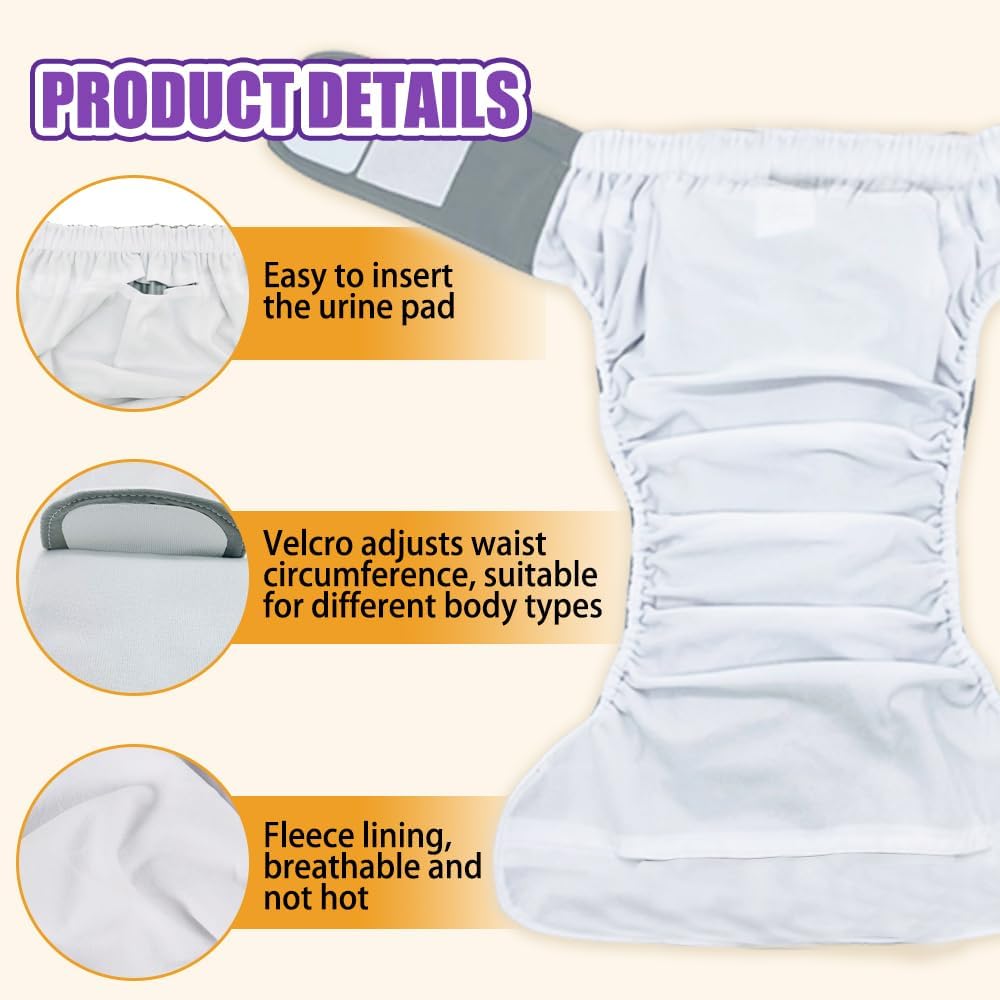 2-Pack Reusable Adult Incontinence Diapers with Absorbent Pads – Washable Leak-Proof Underwear with Adjustable Velcro Fit, Waterproof TPU Layer, Ideal for Elderly, Postpartum & Bedridden Care