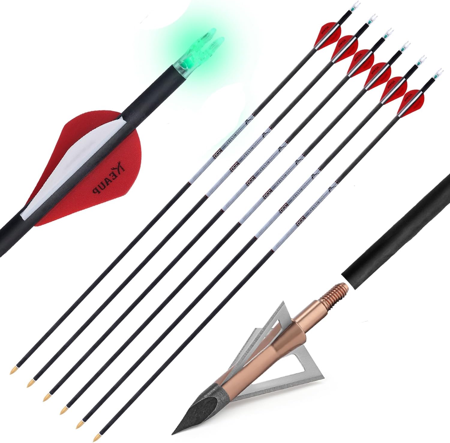 KEAUP 6 Pack 31 inch Carbon Arrows with Fixed Blade