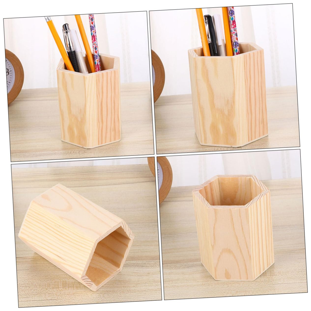 Alipis 4 pezzi Portapenne da Scrivania Contenitori Esagonali Pino Non Verniciati per Cancelleria e Make Up Organizer Decorativo e Personalizzabile per Ufficio e Casa
