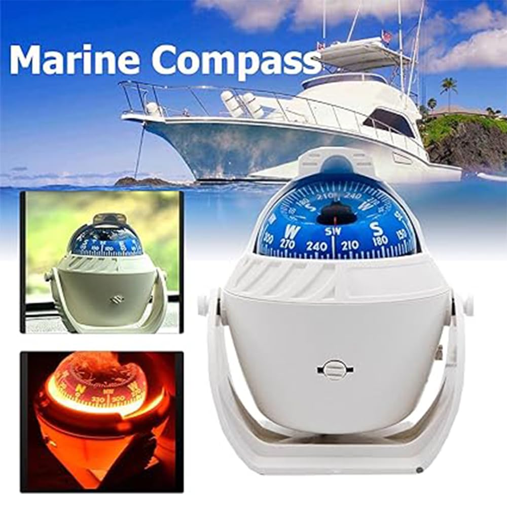 Riloer Bussola Marina con Staffa di Montaggio, Illuminazione LED 12V, Impermeabile per Barche Auto Camper