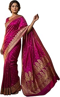 REVIVE ME Banarasi Mashru Katan Silk Saree with Gold Zari Banarasi Weave, Elegant Drape,6.5 meter with blouse piece