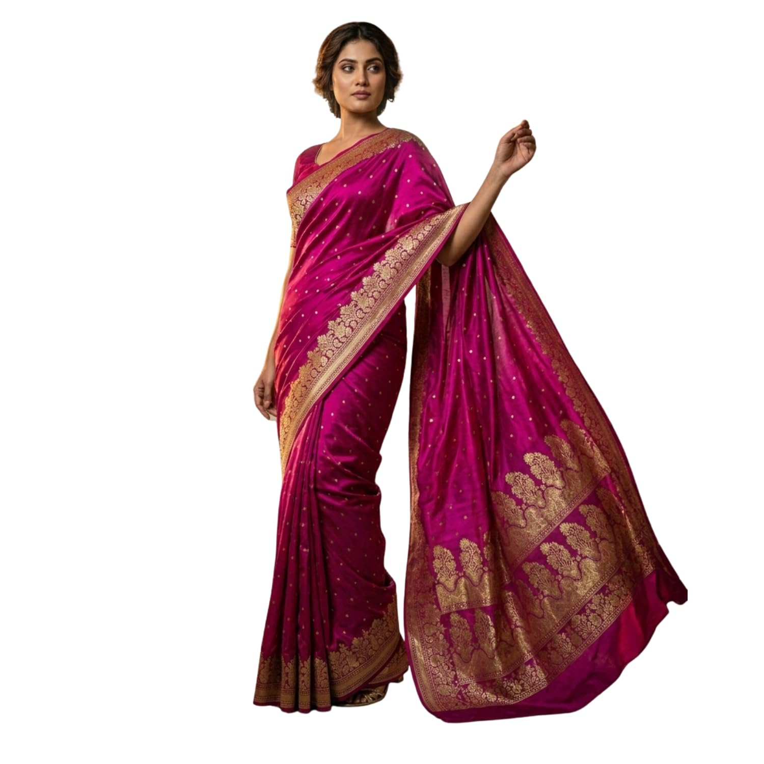 REVIVE ME Banarasi Mashru Katan Silk Saree with Gold Zari Banarasi Weave, Elegant Drape,6.5 meter with blouse piece
