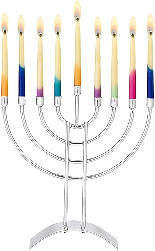 Menorá de acero de Rite Lite Moderno y lujoso acabado plateado brillante Menora Hanukkah Regalos judíos de fiesta festiva, candelero de Janucá,