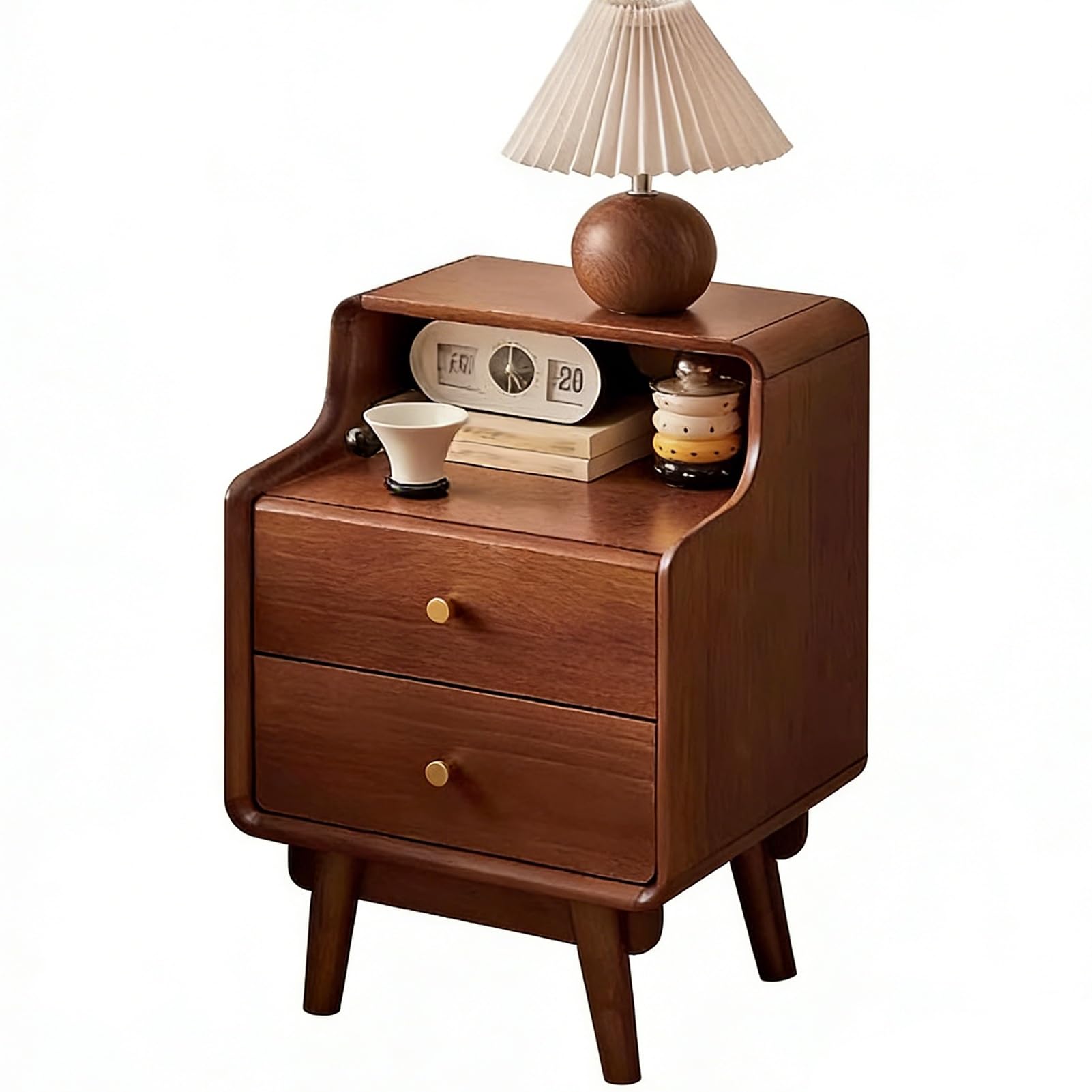 Table de chevet en bois massif avec tiroirs de rangement et niche ouverte pour lit