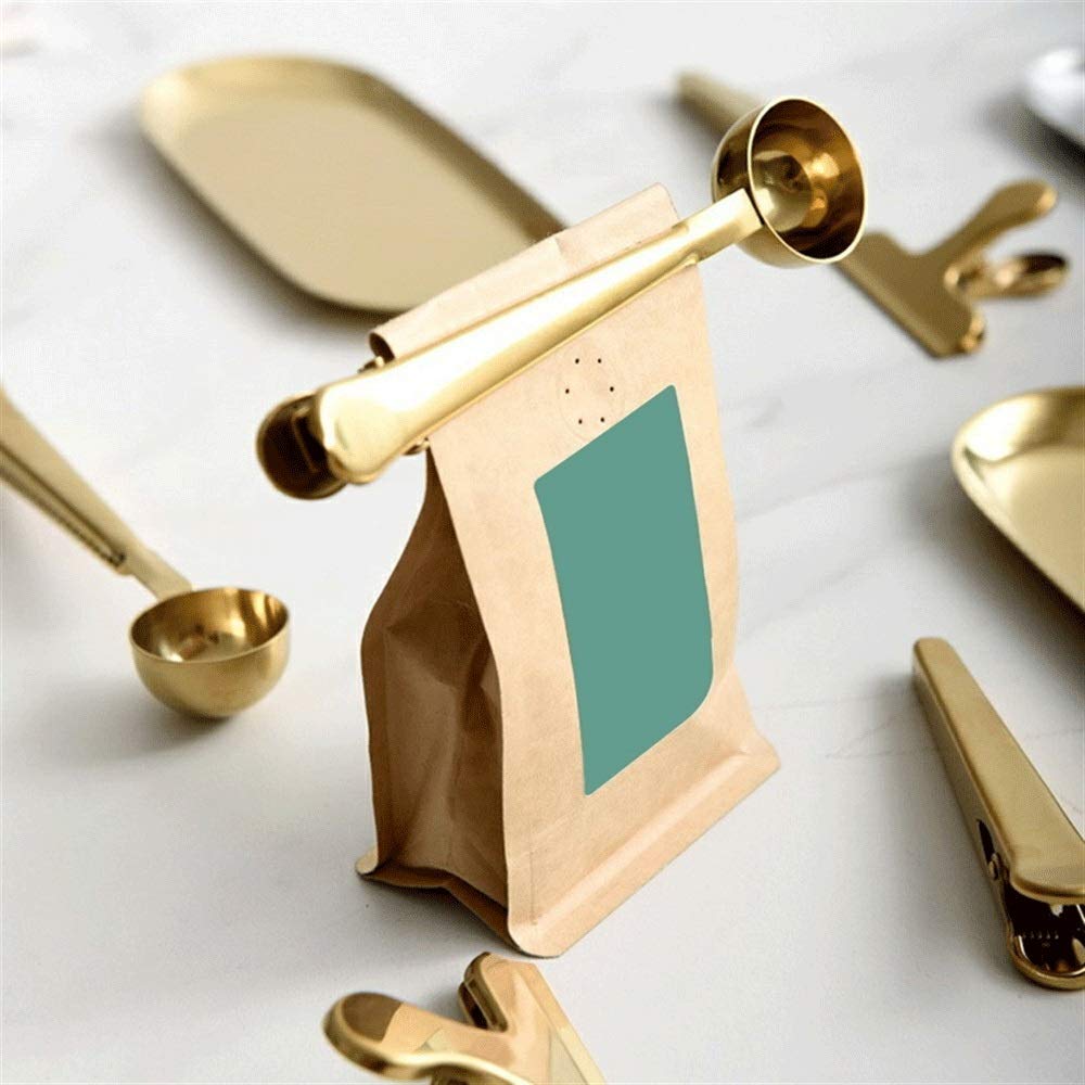 Cucharas De Postre Sainless Cuchara de café de Acero del Sello del Bolso con el Clip Multifuncional café Cuchara dosificadora de Oro de la Astilla de la Cuchara del Helado (Color : C)