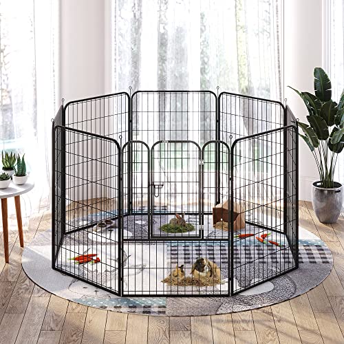 PawHut Welpenlaufstall 8-TLG Welpenauslauf mit 8 Gitterplatten Tür Erdspießen flexibel Schutzplane 100cm hoch Welpengitter Laufstall für Haustiere Hund Katze Welpe Laufgitter für drinnen und draußen