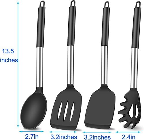Miniatura 7 de Juego de 4 espátulas de silicona, espátula ranurada, espátulas de silicona resistentes al calor, espátulas de goma Wok para utensilios de cocina