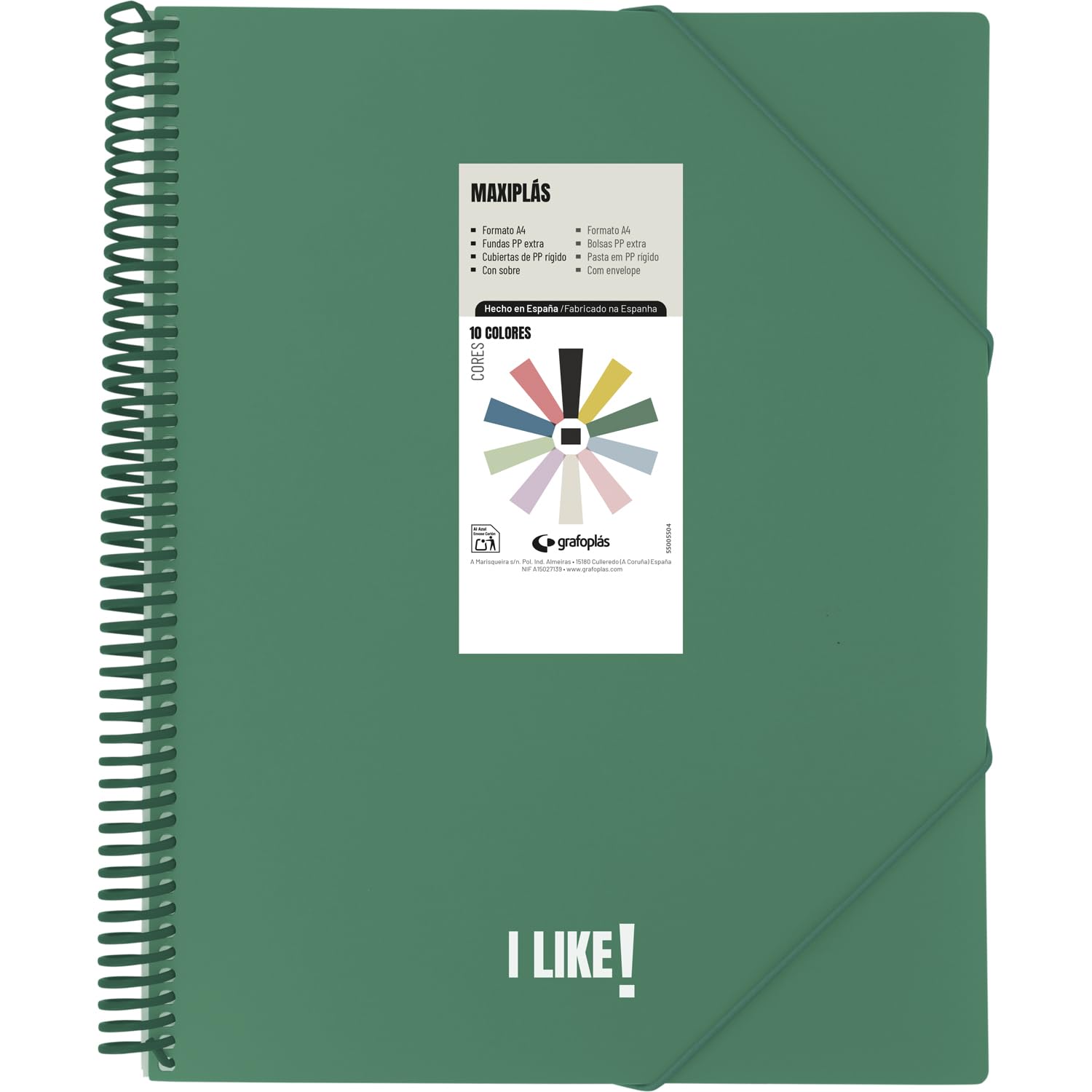 Grafoplas - Plastic A4 Folders, Maxiplas Like, Dark Green, 30 Transparent Sleeves, PVC Spiral, Perfect for Filing School and Office Supplies — image 1