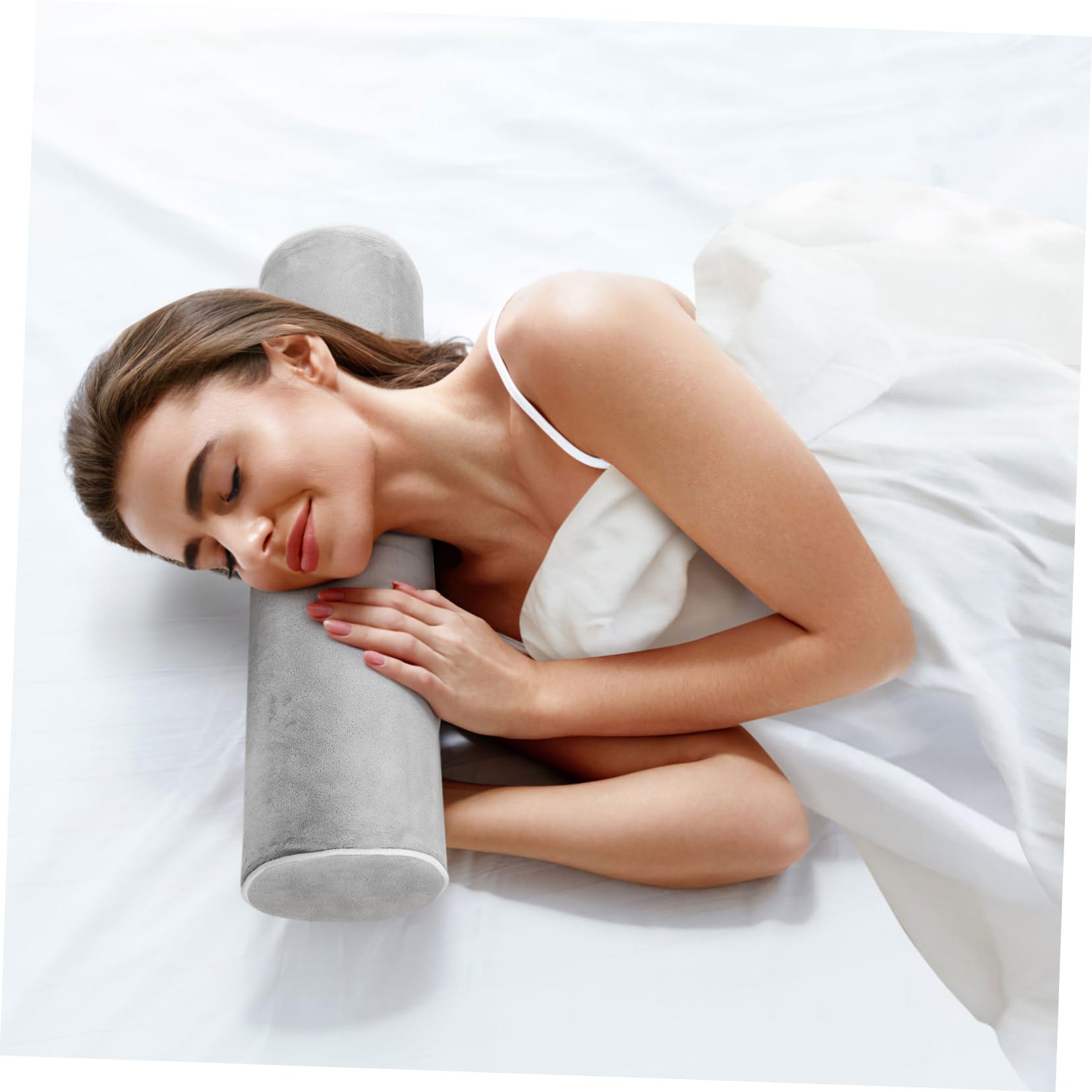 Almohada Cervical Ergonómica Cilíndrica 11X40 CM Soporte para Piernas y Espalda, Fabricada en Algodón Viscoelástico, para Dormir y Viajes