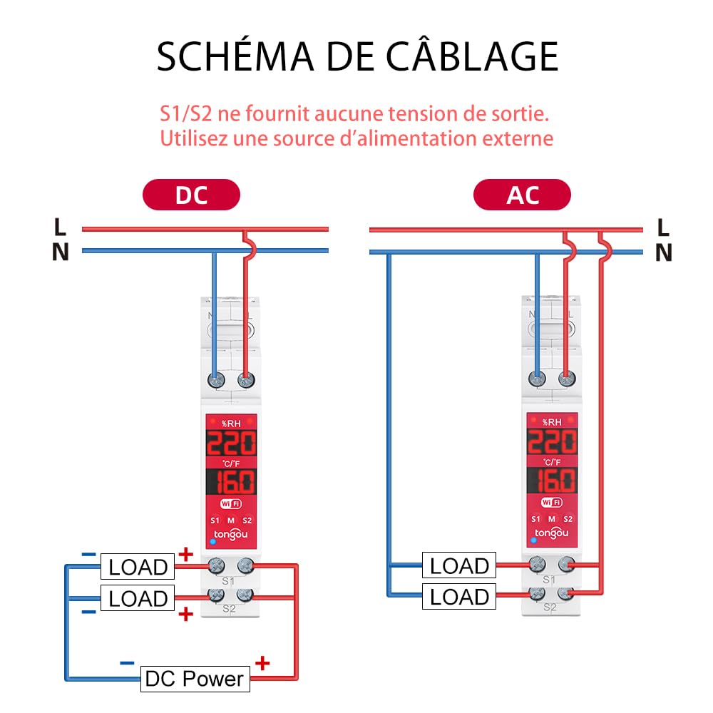 TONGOU to-Q-VTH Contrôleur de température avec sonde,WiFi Thermostat Interrupteur Connecté 16A Smart Switch Dry Contact