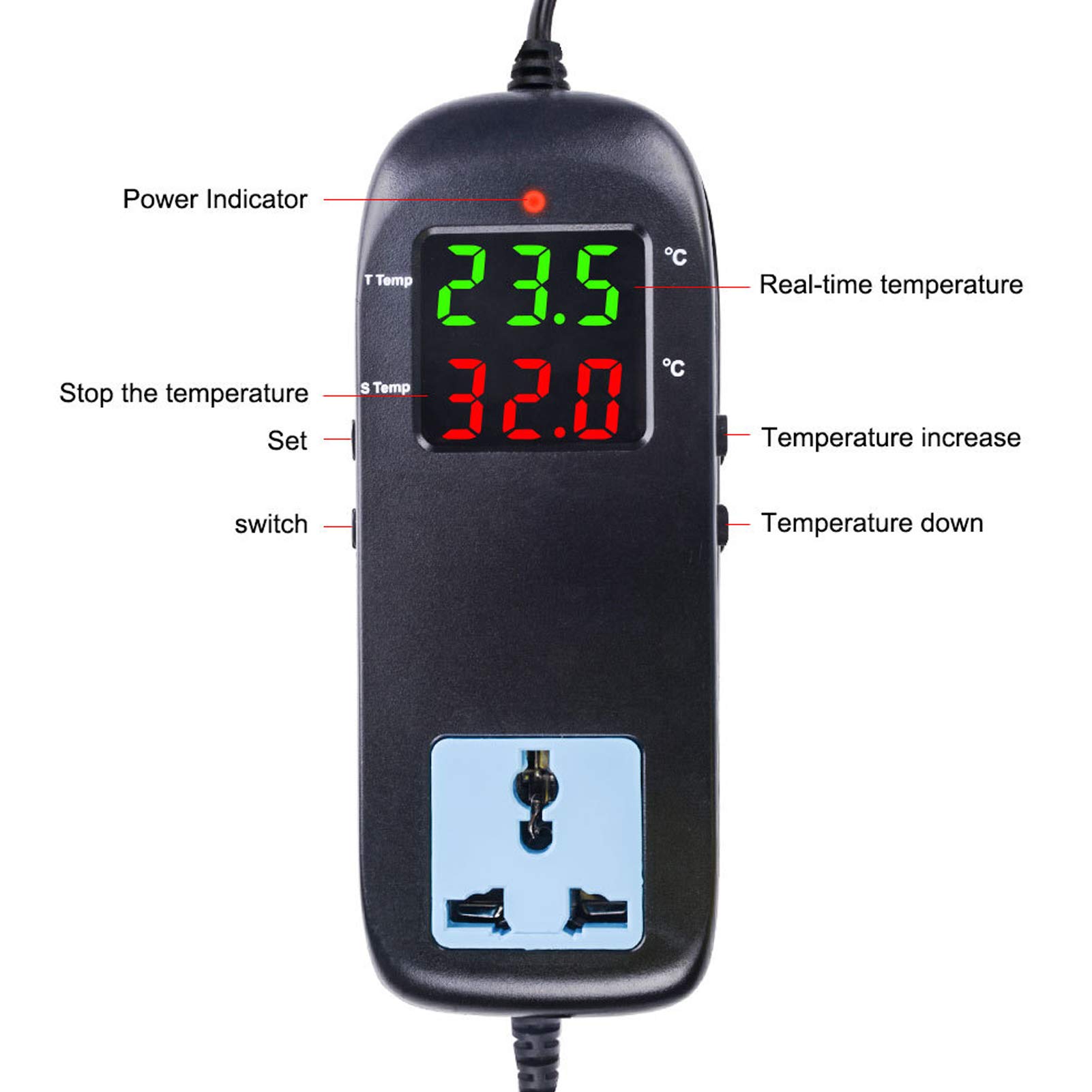 Thermostat Multifonctionnel pour Tapis Chauffant, contrôleur de Thermostat numérique pour Tapis Chauffant, avec écran LED Compact pour Aquarium de Germination de graines