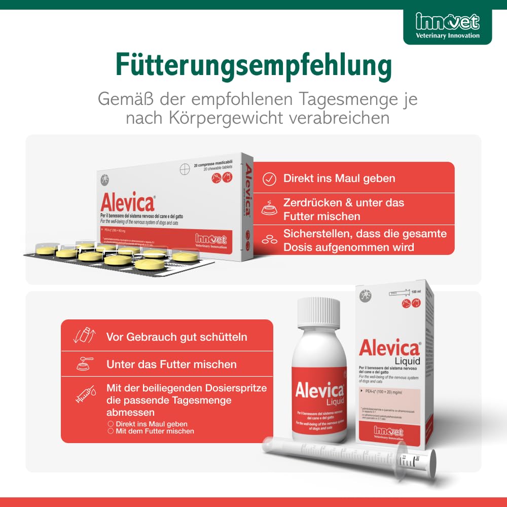 Innovet Alevica PEA-q für Hunde und Katzen, 100 ml Flüssigkeit für das Gleichgewicht des Nervensystems, PEA Hund, Flüssigkeit mit Spritze, Unterstützt neurologische Funktion, Komfort und Wohlbefinden