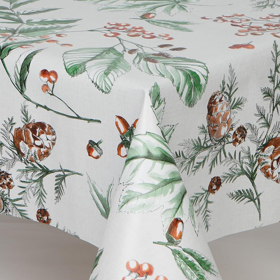 Home Expressions Christmas Rustic Berries Brown Wipe Clean Vinyl Table Cloth/Protector Textile Backing (140cm x 200cm Rectangle)