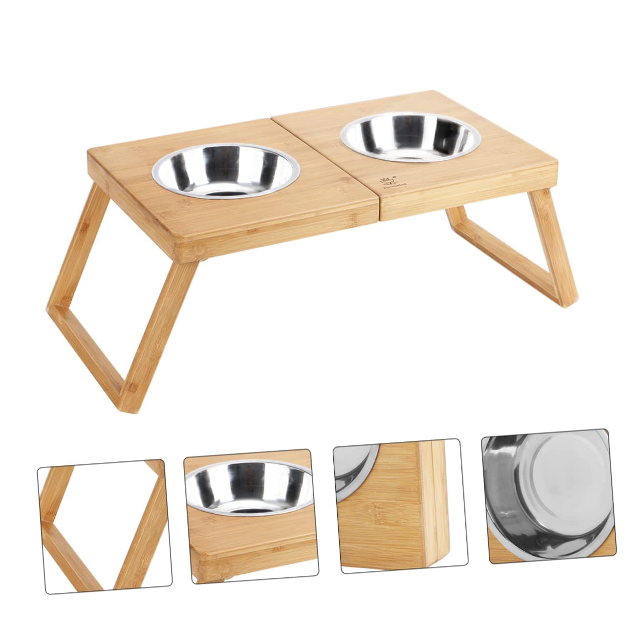 Rejilla para Dos Cuencos para Mascotas Plegable de Acero Inoxidable | Perros y Gatos, Diseño de Doble Tazón, Estructura Abatible, Alimentación Cómoda