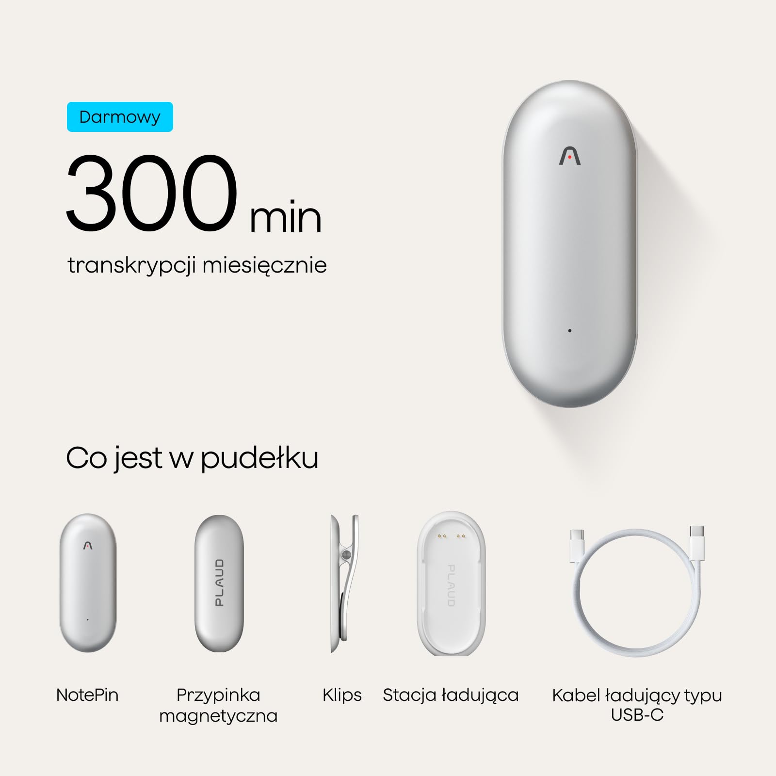 Plaud NotePin Dyktafon AI Wearable Transkrypcja i Podsumowania | Dyktafon AI, 2 Akcesoria, dla Profesjonalistów, Spotkania, Wywiady, Wykłady, Teams, 112 Języków, Find My