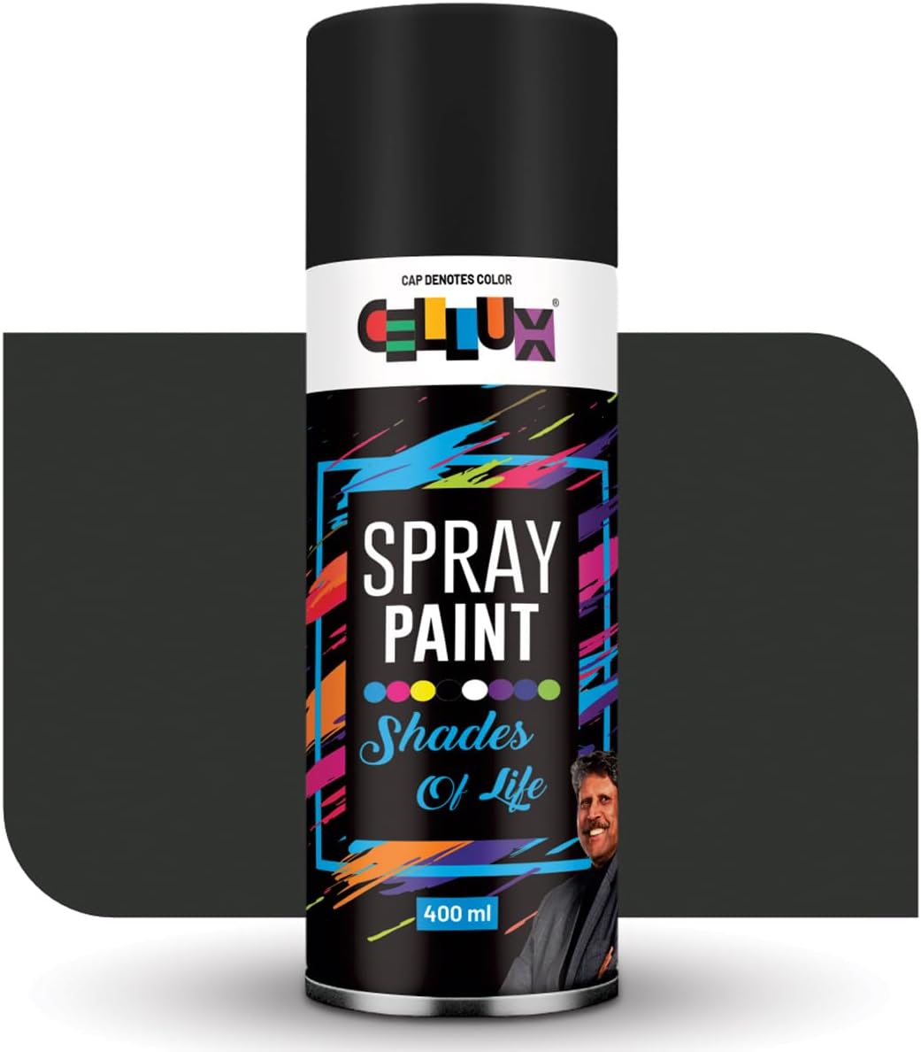 CELLUX 2X Ultra Cover Matt Black Spray Paint | DIY Quick Drying with Premium Gloss Finish for Metal Wood Wall & other Surfaces - 400 ML