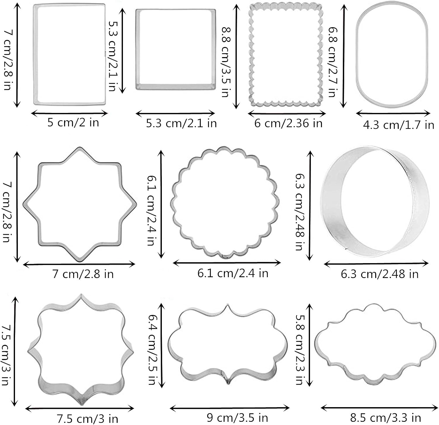 Comais Fancy Plaque Frame Shaped Cookie Cutters Set Stainless Steel 10Pcs | Decorative Frame Biscuit & Fondant Molds for Wedding Decor, Birthday Party, Christmas Holiday Baking and Handmade DIY Crafts