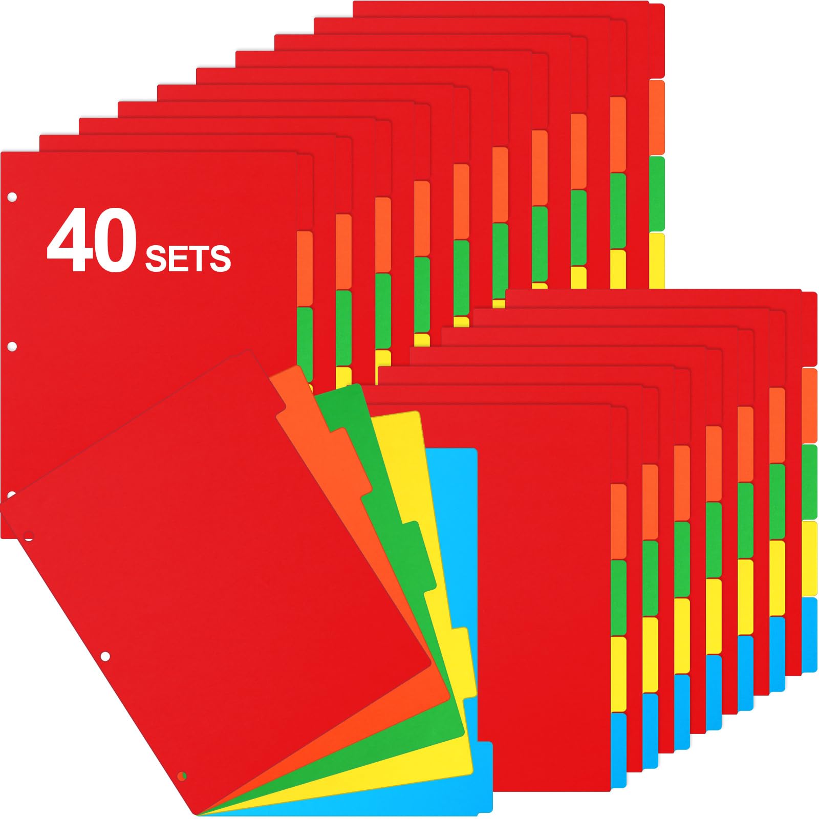 Thenshop 40 Sets/200 Pack Binder Dividers, Letter Size 9 X11.5 Inch 5 Tab Dividers for 3 Ring Binder Writable Index with Big Tab for School Office