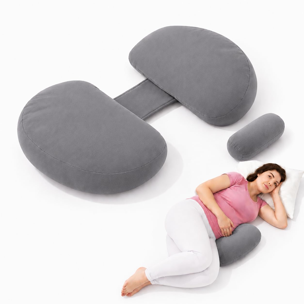 SafeCo Pregnancy Belly Support Pillow for Sleeping – Maternity Side Sleeper Cushion with Adjustable Strap | Soft, Ergonomic | Ideal for Pregnant Women Back, Hip & Ab Support (Grey)-image-13