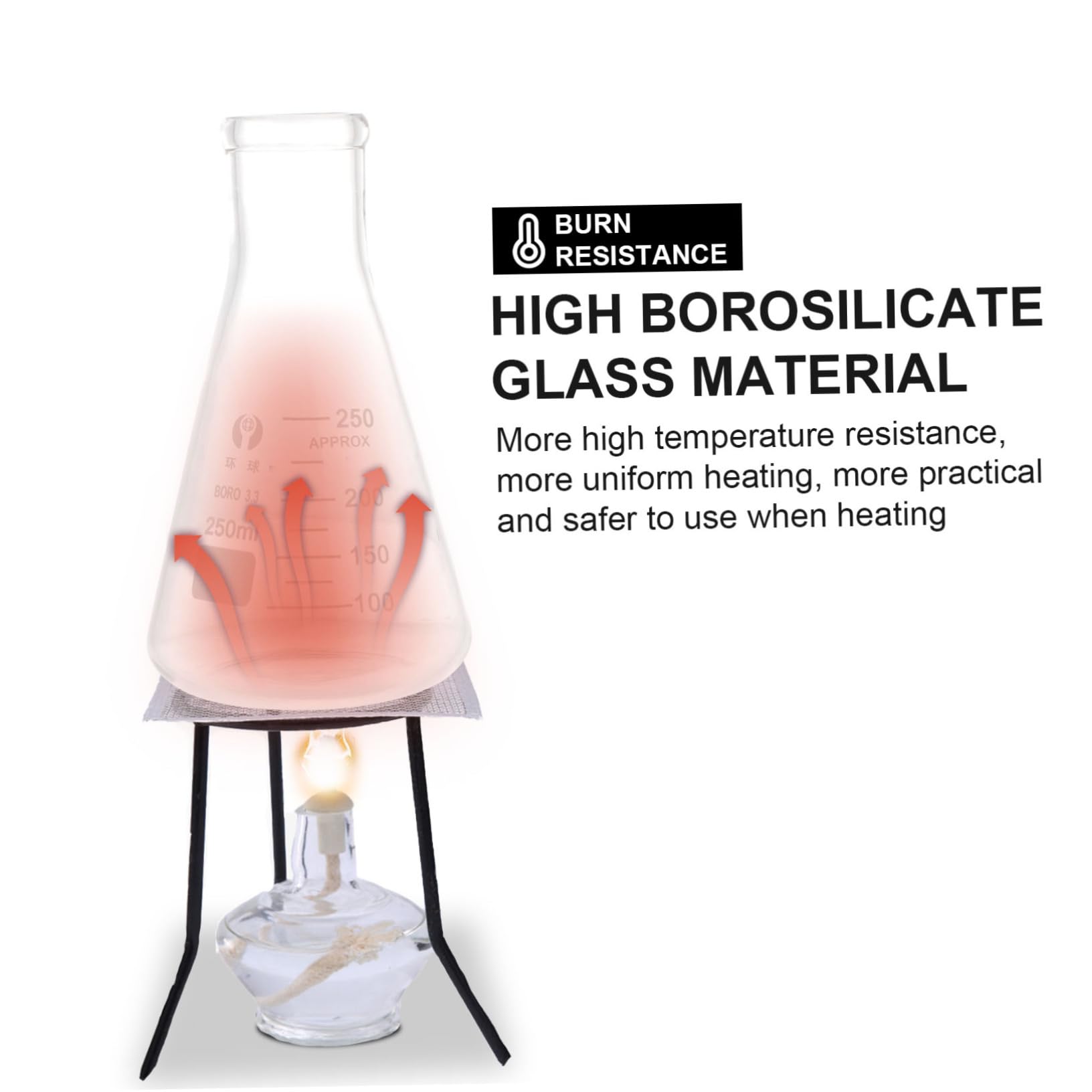 ibasenice Glass Erlenmeyer Flask- 4 Szt. Laboratoryjne Kolba Wrzące/Płaski Dół Borokrzewnikowy Szklany Sprzęt Kolby Laboratoryjnej/Dla Studentów Laboratoryjnych Zasobów Edukacyjnych (250